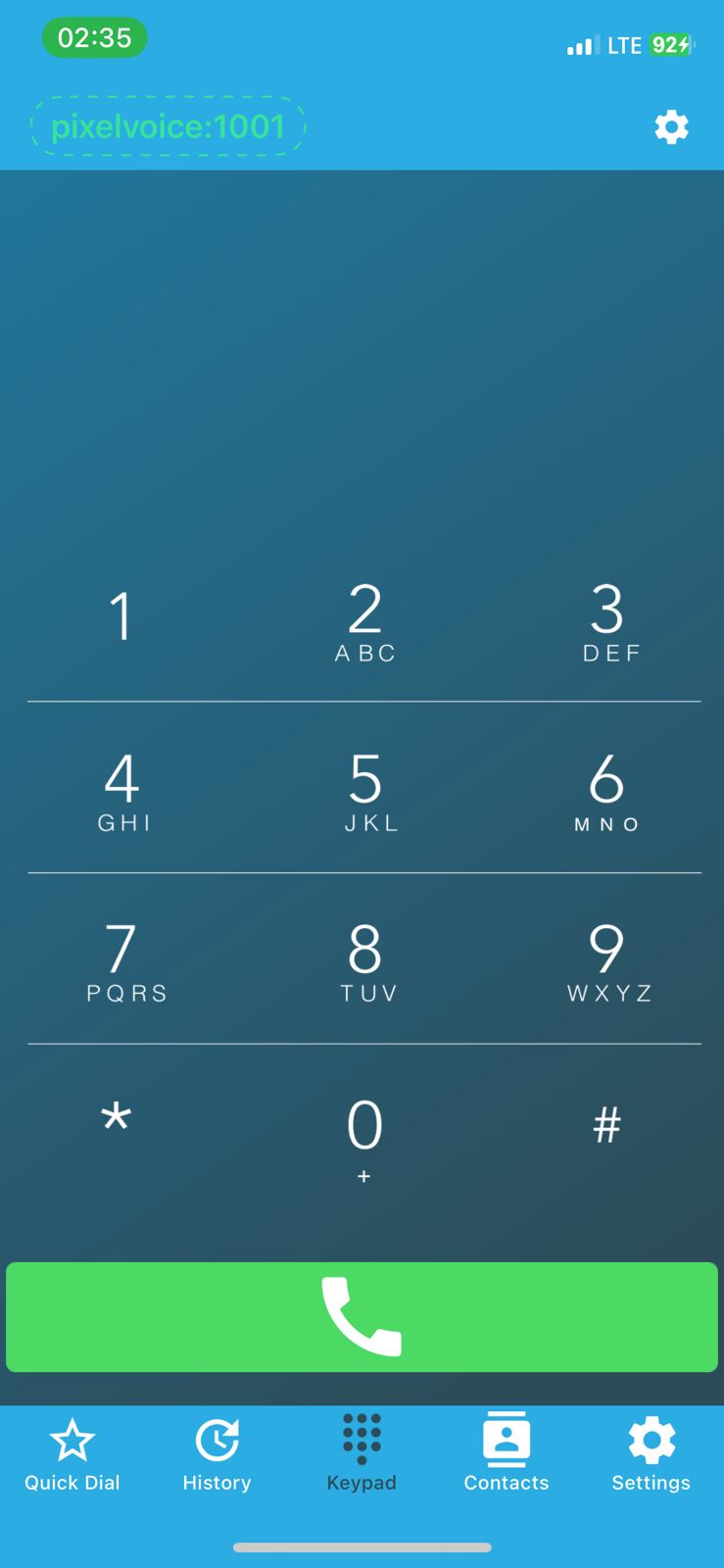 Pixel Voice mobile app showing business extension access on smartphone